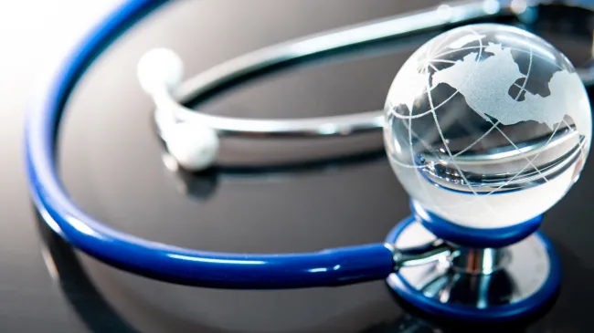 stethoscope and globe